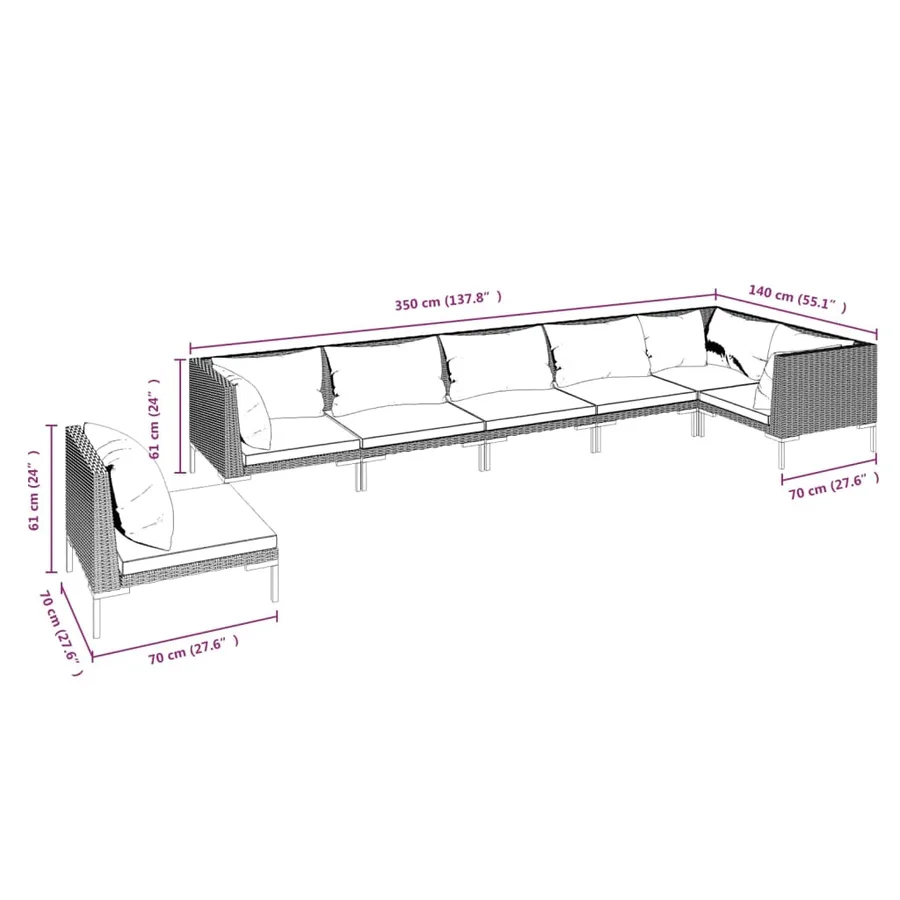 Salon de jardin 7 pcs avec coussins Résine tressée Gris foncé - 7
