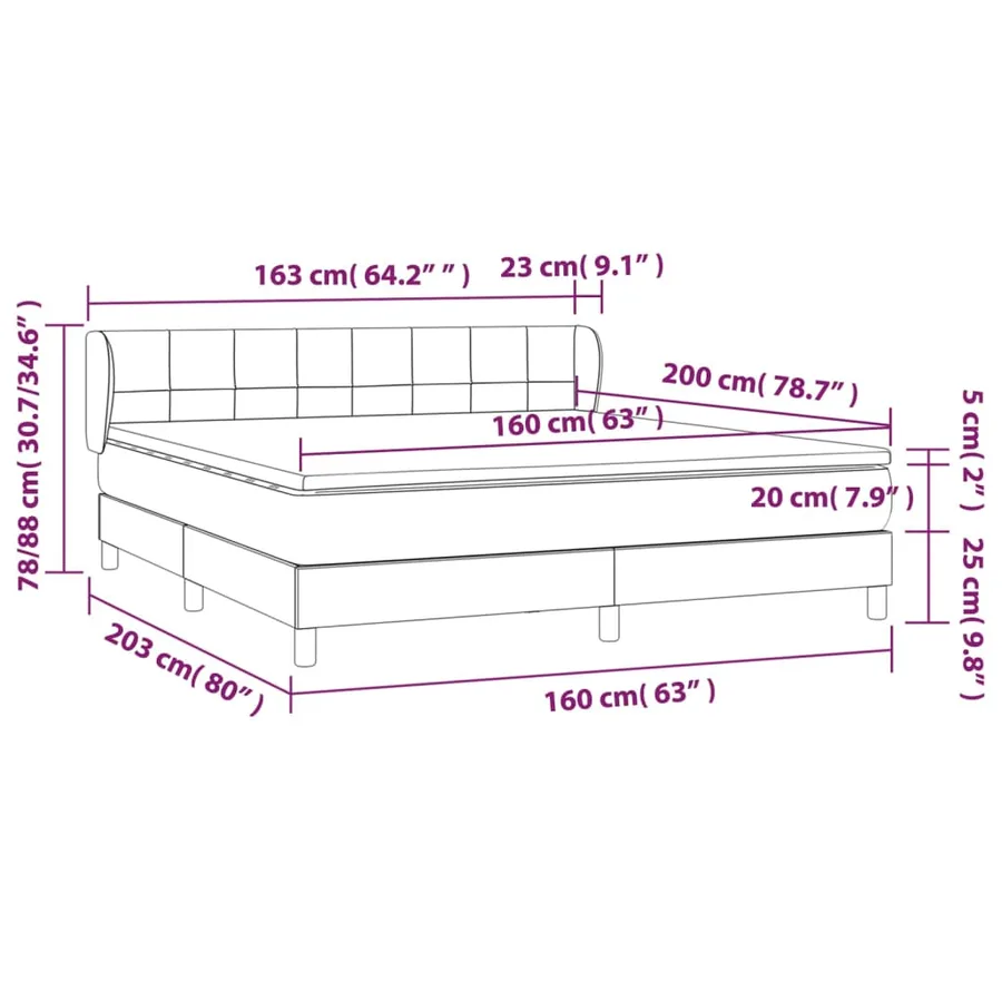 Sommier à lattes de lit avec matelas Taupe 160x200 cm Tissu - 7