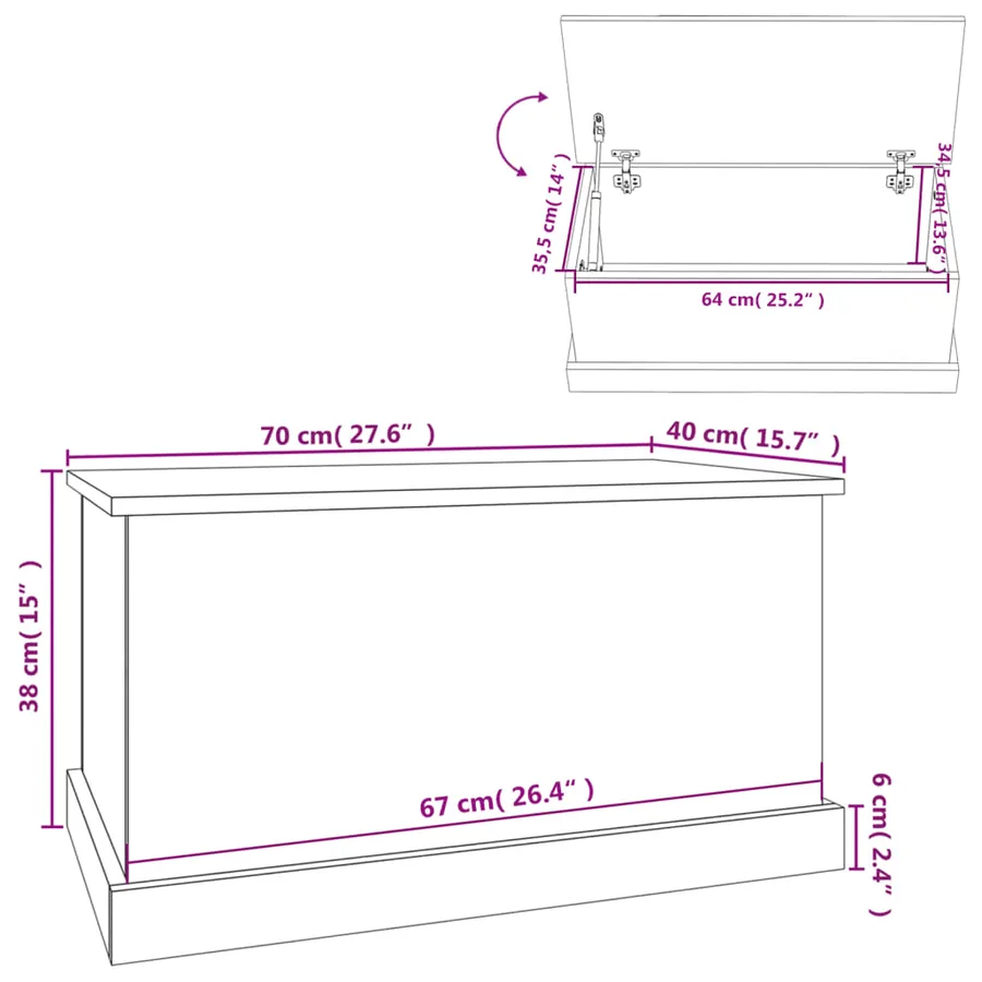 Coffre de rangement Chêne Sonoma 70 x 40 x 38 cm Bois d'ingénierie - 8