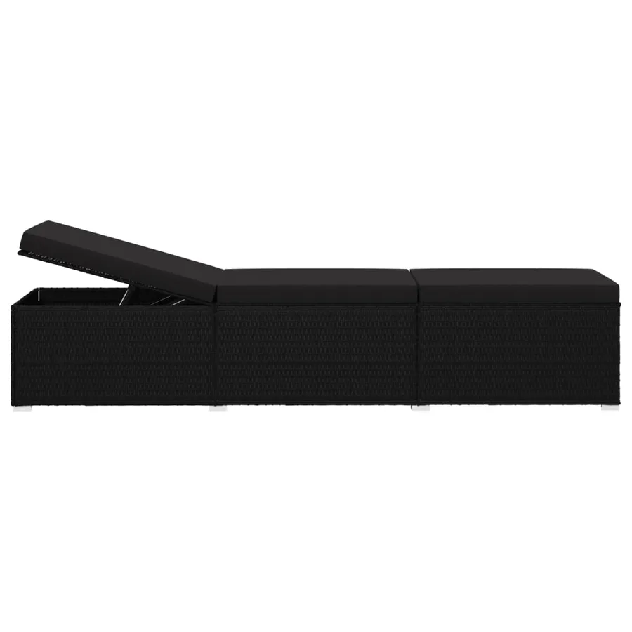 Chaise longue avec coussin Résine tressée Noir - 4
