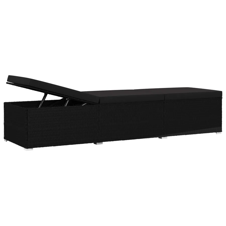 Chaise longue avec coussin Résine tressée Noir - 5