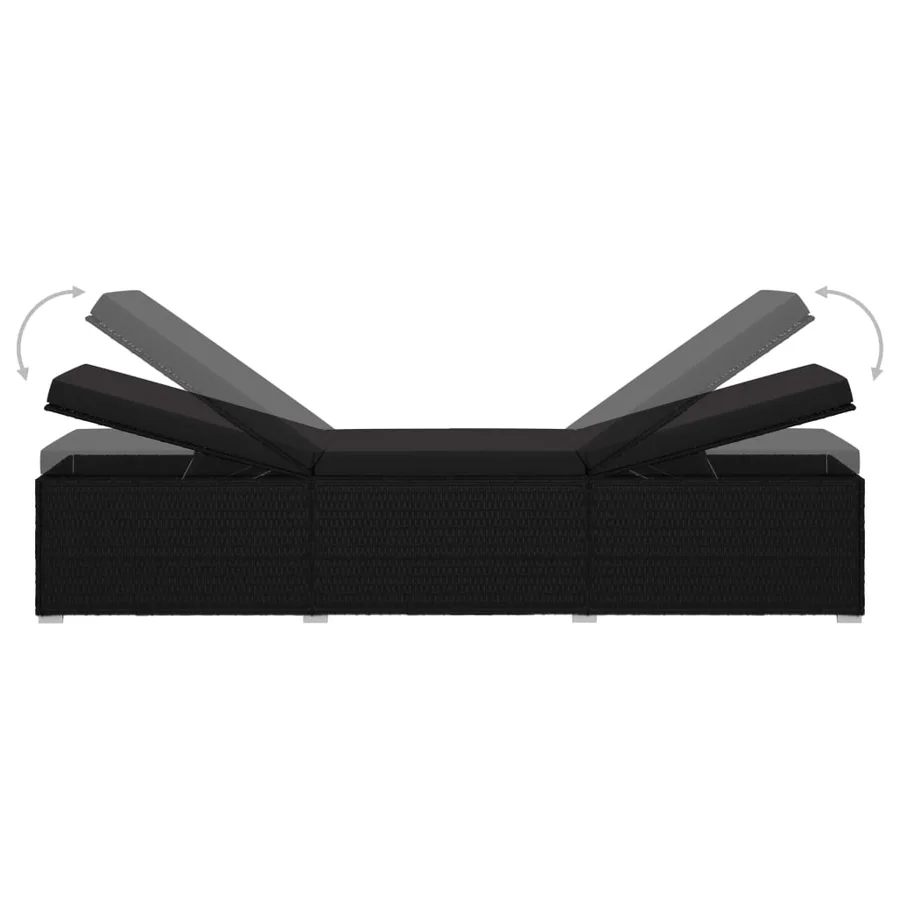 Chaise longue avec coussin Résine tressée Noir - 6