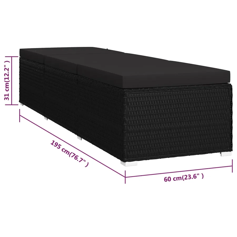 Chaise longue avec coussin Résine tressée Noir - 9