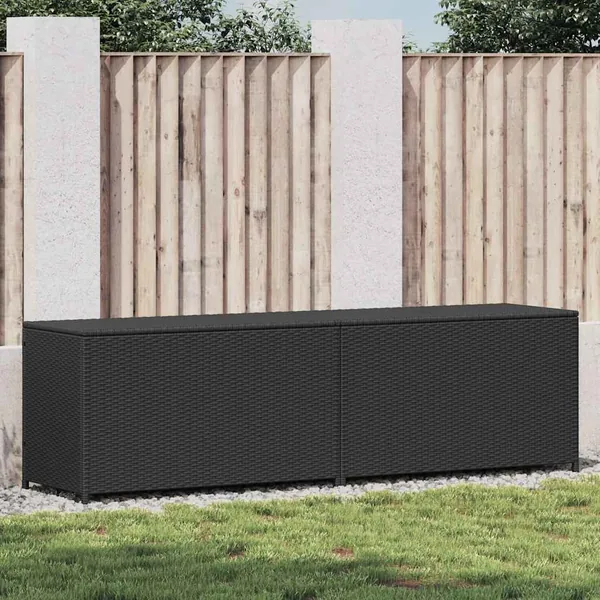 Boîte de rangement de jardin résine tressée 200x50x60 cm noir