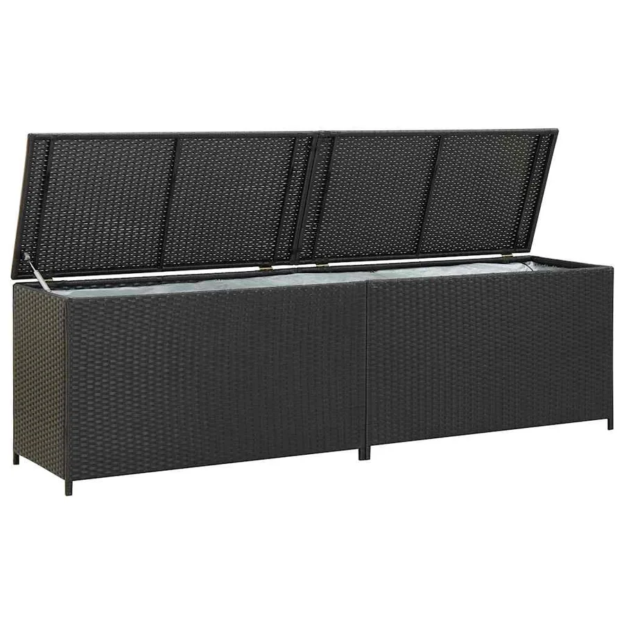 Boîte de rangement de jardin résine tressée 200x50x60 cm noir - 3