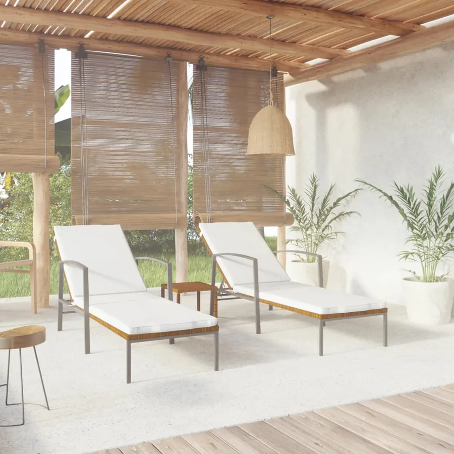 Chaises longues lot de 2 avec table résine tressée marron