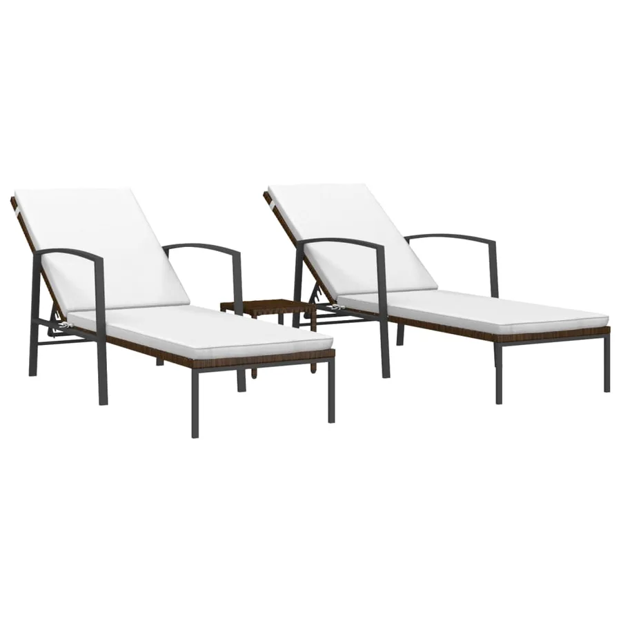 Chaises longues lot de 2 avec table résine tressée marron - 2