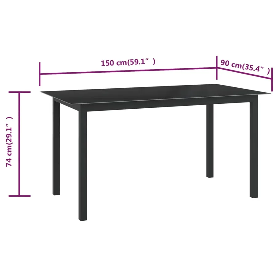 Table de jardin Noir 150x90x74 cm Aluminium et verre - 5