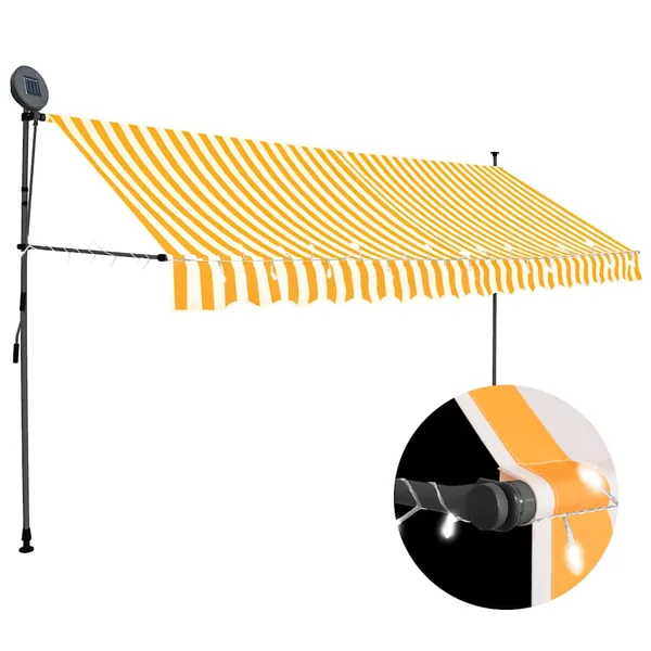 Auvent manuel rétractable avec LED 350 cm Blanc et orange