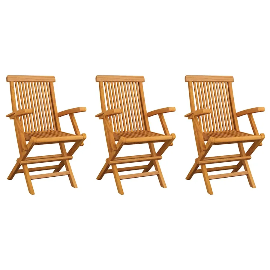 Chaises de jardin avec coussins beige lot de 3 Bois teck massif - 6