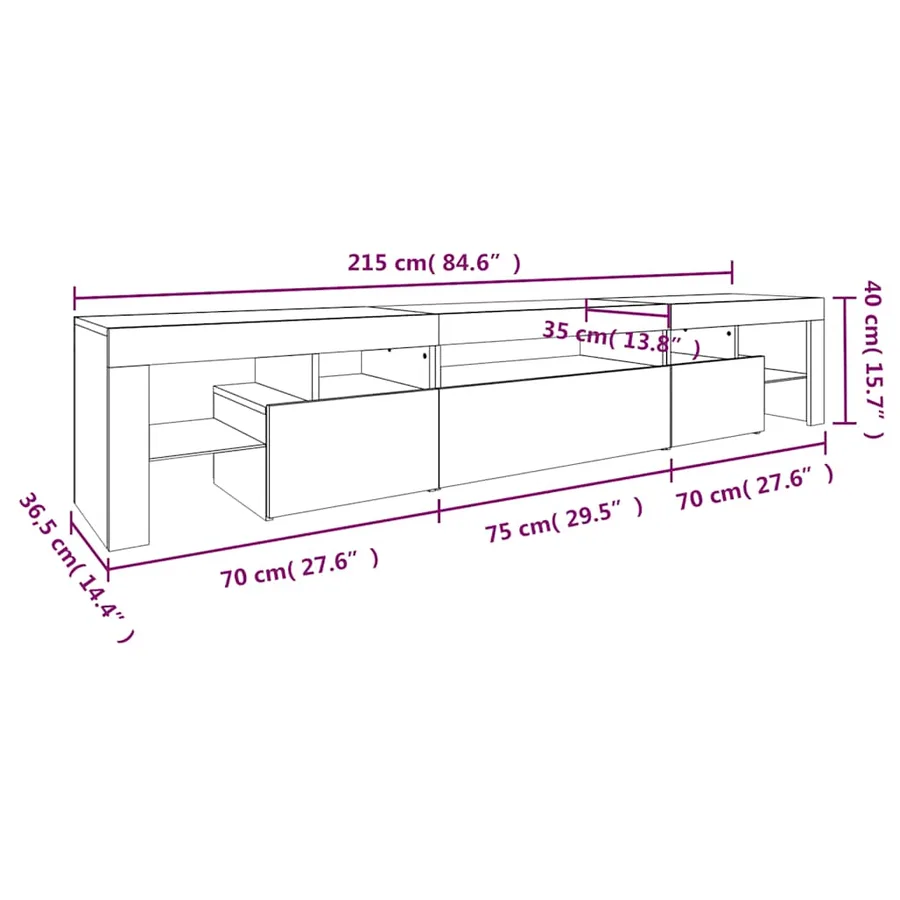 Meuble TV avec lumières LED Chêne sonoma 215x36,5x40 cm - 15