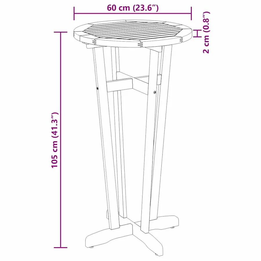 Table de bar de jardin Ø60x105 cm Bois d'acacia solide - 10