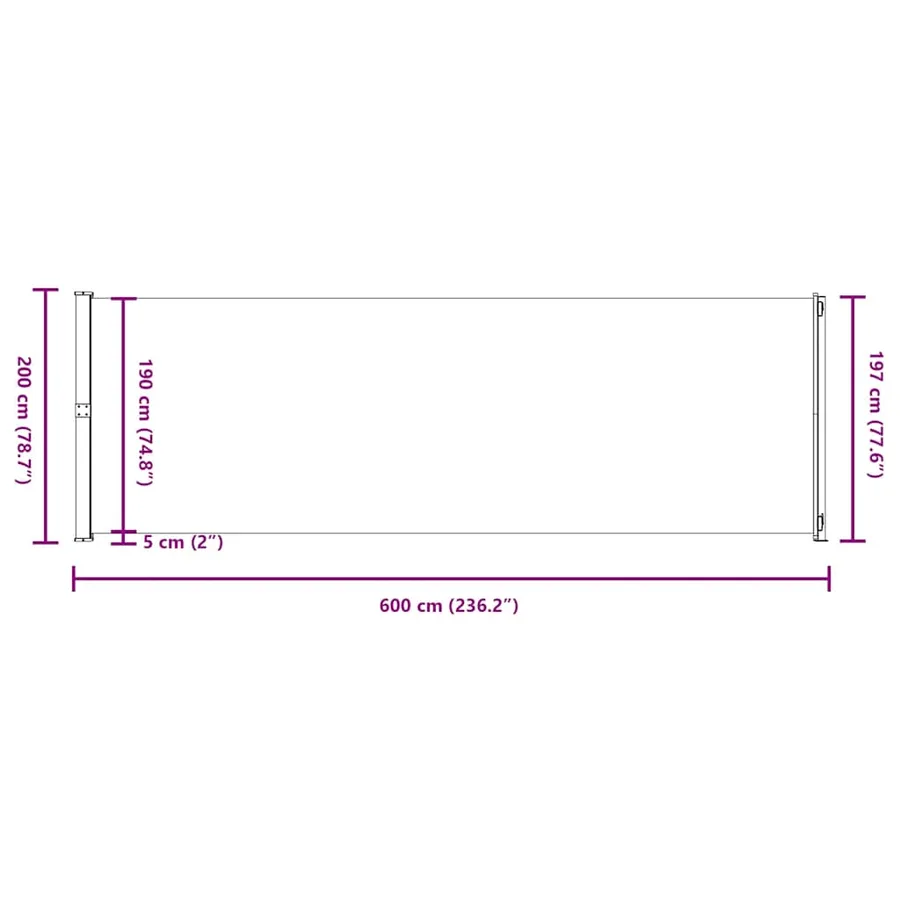 Auvent latéral rétractable de patio 200x600 cm Crème - 11