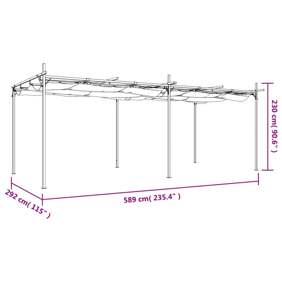 Pergola avec toit rétractable taupe 589x292x230 cm - 8