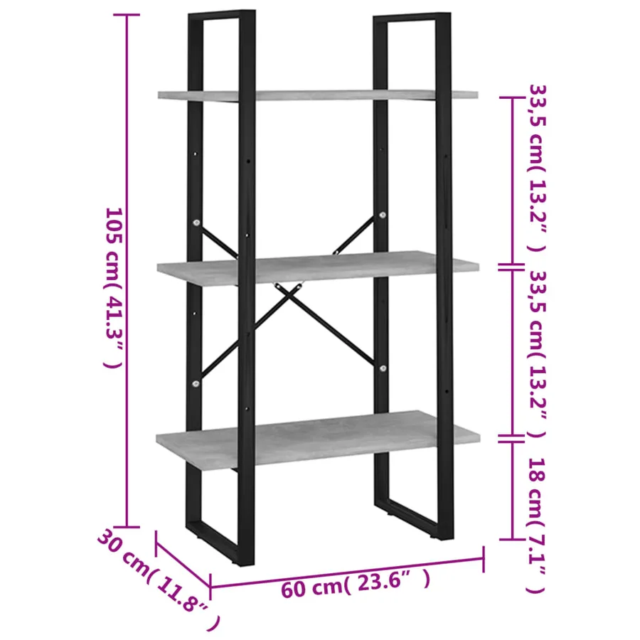 Étagère de rangement gris béton 60x30x105 cm bois d'ingénierie - 7