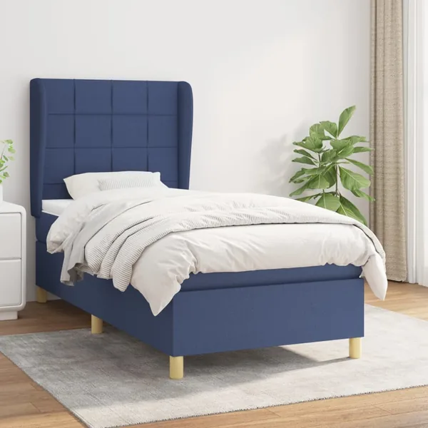Sommier à lattes de lit avec matelas Bleu 90x190 cm Tissu