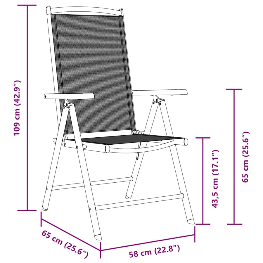 Chaises de jardin pliables lot de 6 Textilène Noir - 11