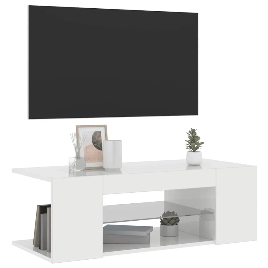 Meuble TV avec lumières LED blanc brillant 90x39x30 cm - 3