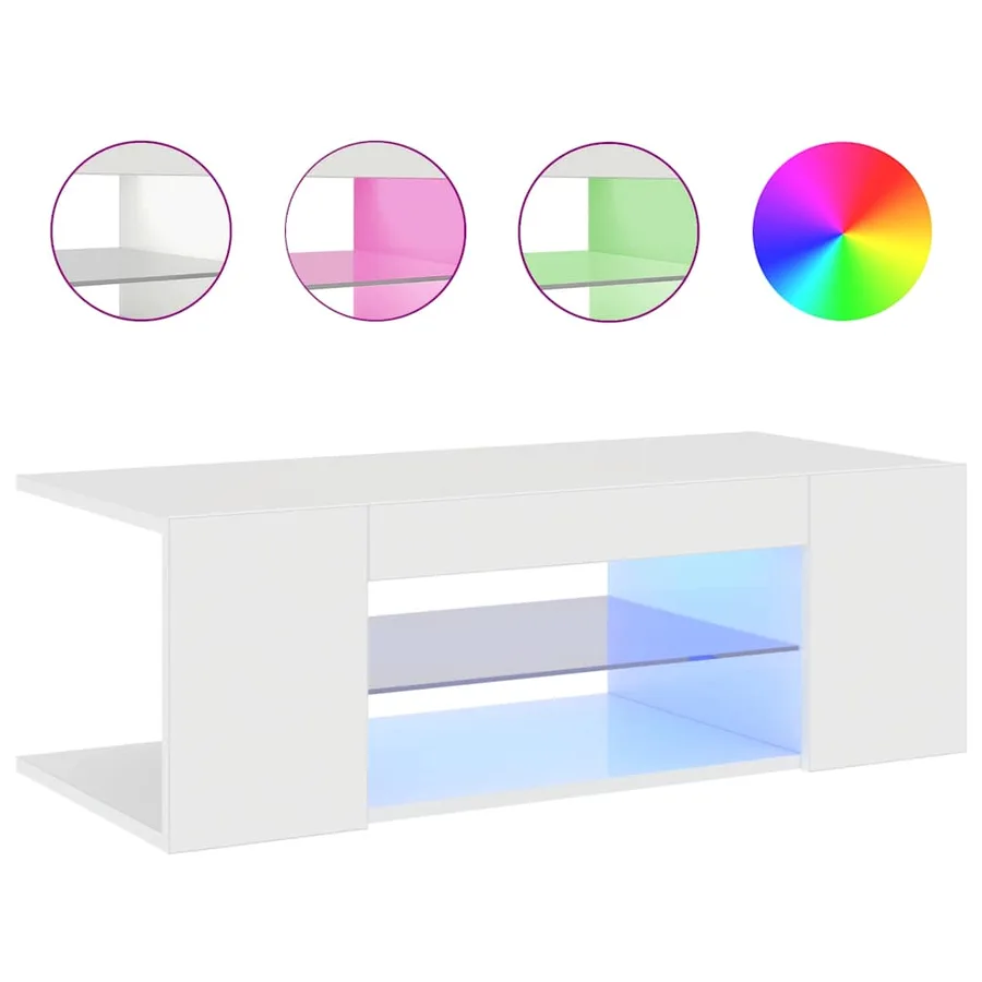 Meuble TV avec lumières LED blanc brillant 90x39x30 cm - 8