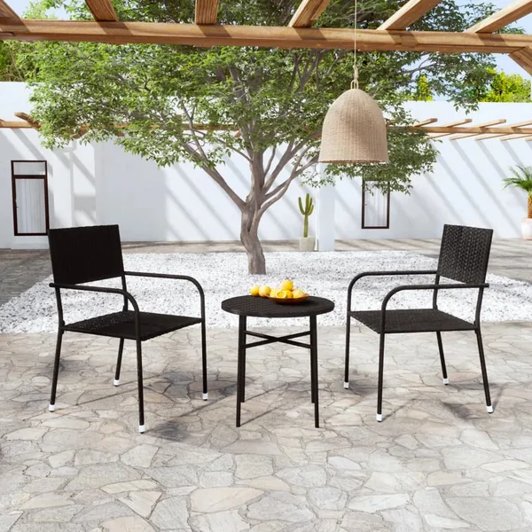 Ensemble à manger de jardin 3 pcs Résine tressée Noir