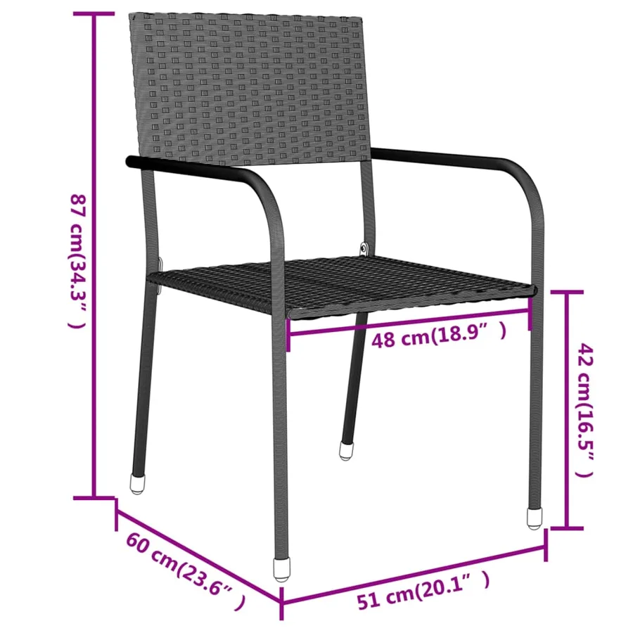 Ensemble à manger de jardin 3 pcs Résine tressée Noir - 8