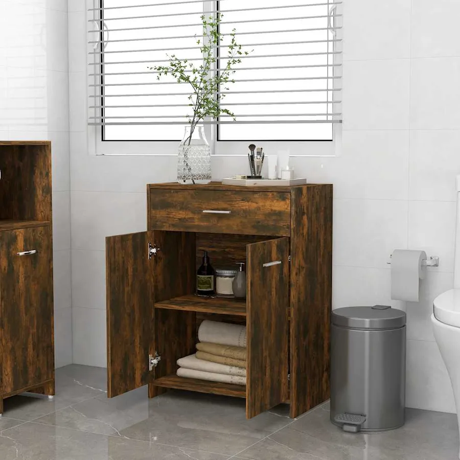 Armoire de bain Chêne fumé 60x33x80 cm Bois d'ingénierie - 3