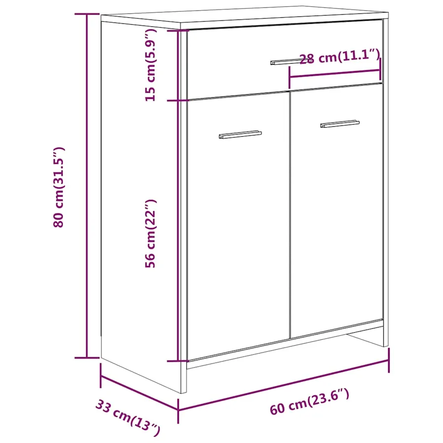 Armoire de bain Chêne fumé 60x33x80 cm Bois d'ingénierie - 9