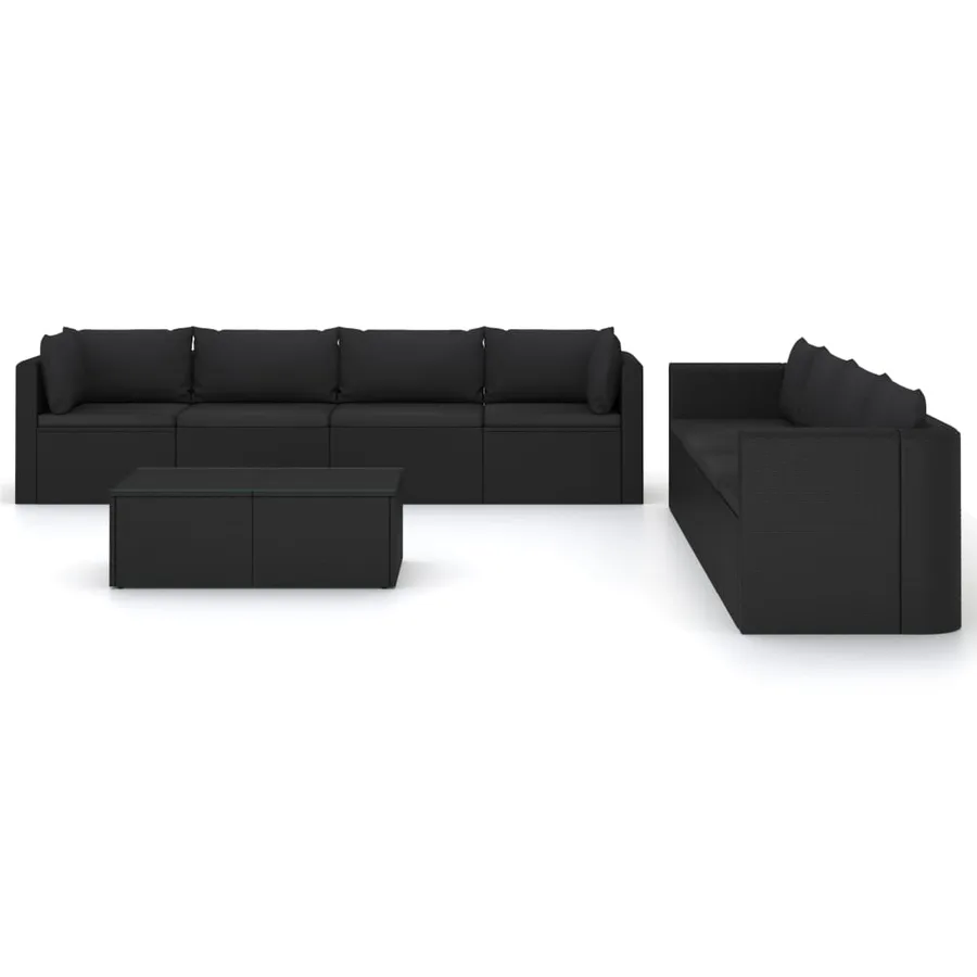 Salon de jardin 9 pcs avec coussins Résine tressée Noir - 3