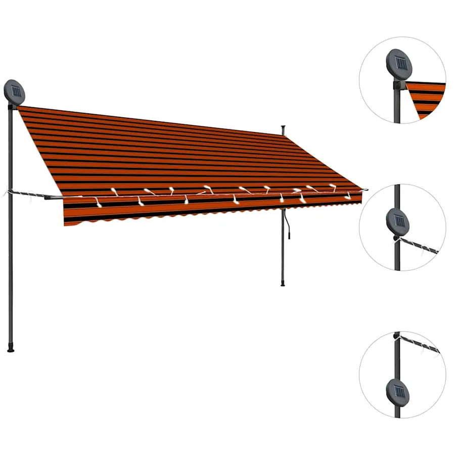 Auvent manuel rétractable avec LED 350 cm Orange et marron - 3