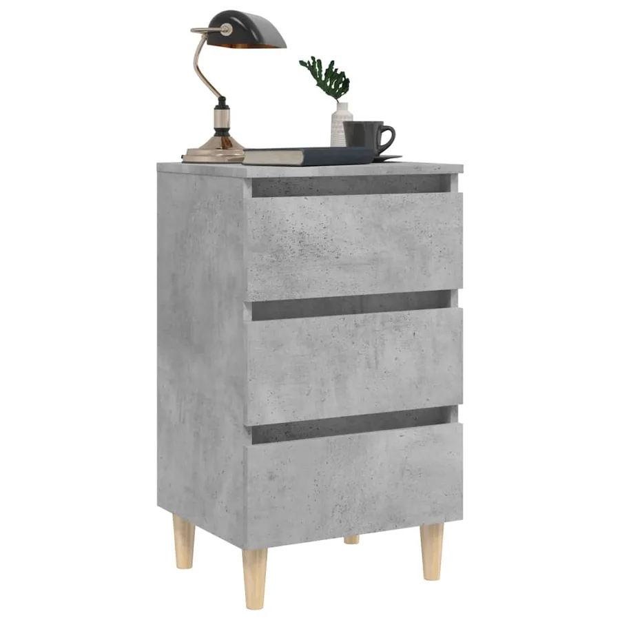 Table de chevet avec pieds en bois solide gris béton 40x35x69cm - 4