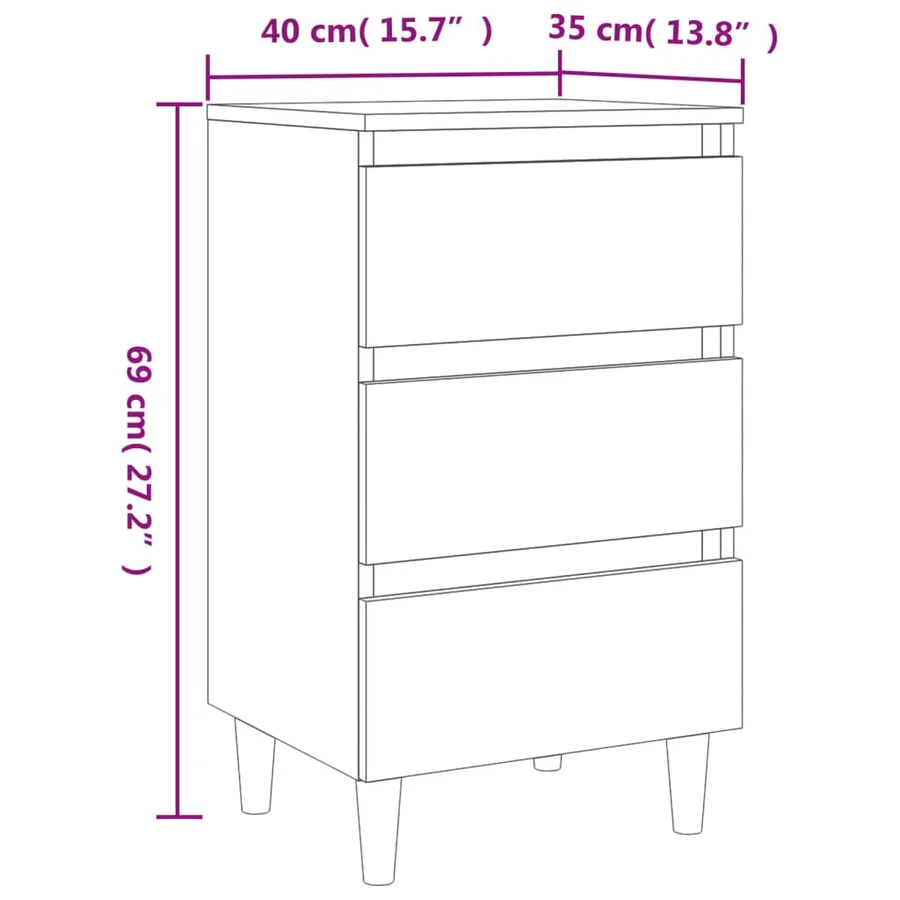 Table de chevet avec pieds en bois solide gris béton 40x35x69cm - 9