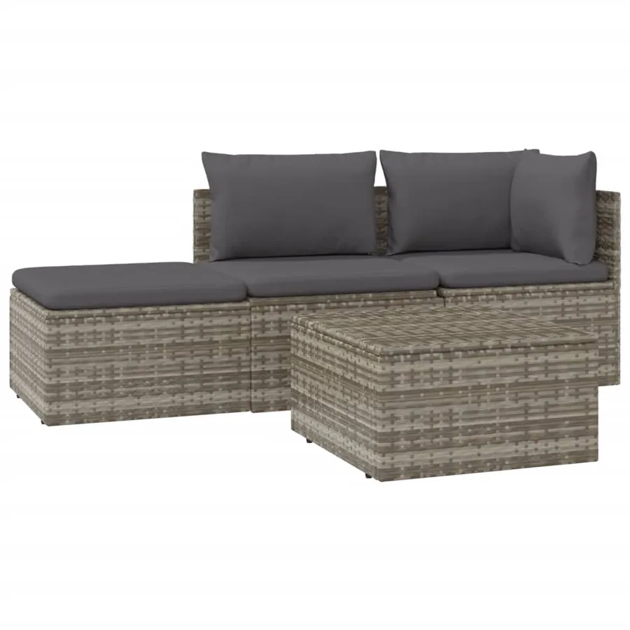 Salon de jardin 4 pcs avec coussins Gris Résine tressée - 2