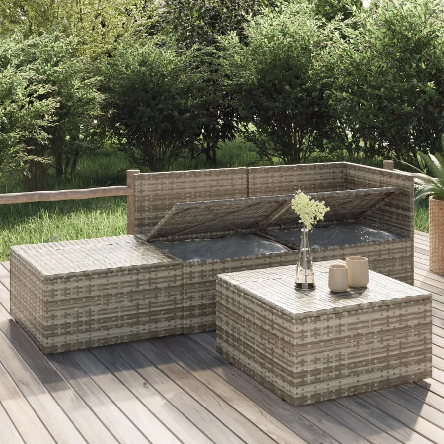 Salon de jardin 4 pcs avec coussins Gris Résine tressée - 3