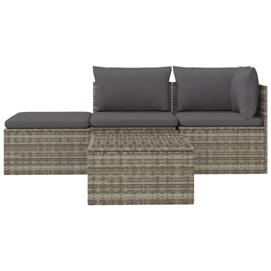 Salon de jardin 4 pcs avec coussins Gris Résine tressée - 4