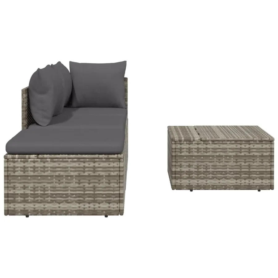 Salon de jardin 4 pcs avec coussins Gris Résine tressée - 5