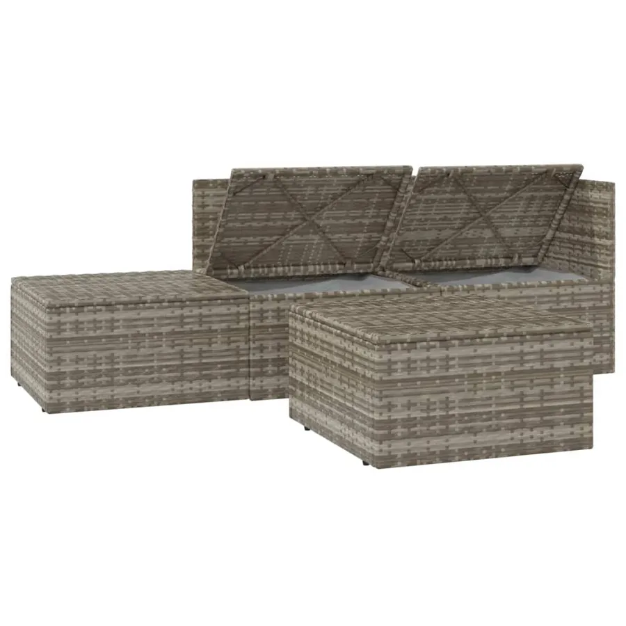 Salon de jardin 4 pcs avec coussins Gris Résine tressée - 7