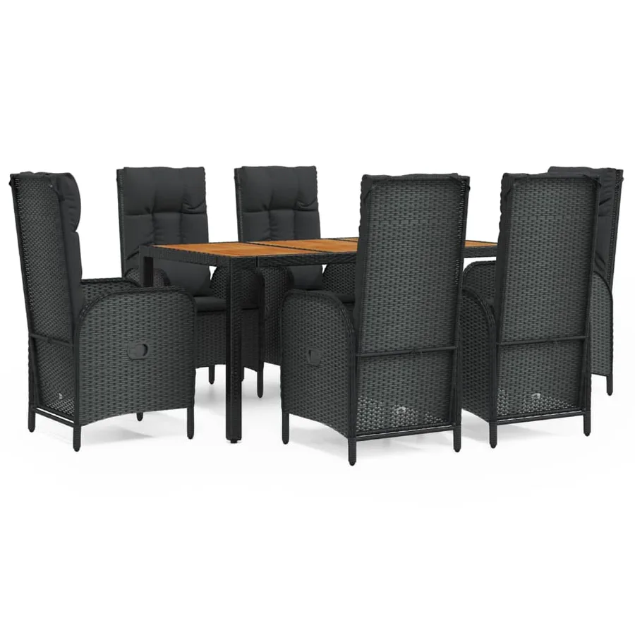 Ensemble à manger de jardin coussins 7pcs Noir Résine tressée - 2