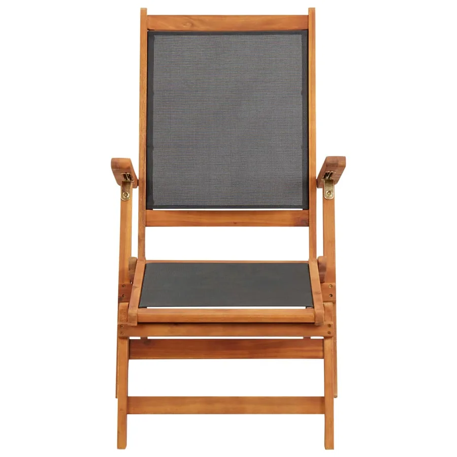 Chaise longue d'extérieur Bois d'acacia massif et textilene - 2