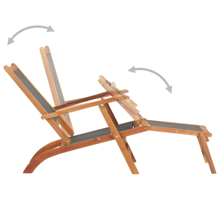 Chaise longue d'extérieur Bois d'acacia massif et textilene - 3