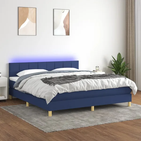 Sommier à lattes de lit avec matelas LED Bleu 180x200 cm Tissu