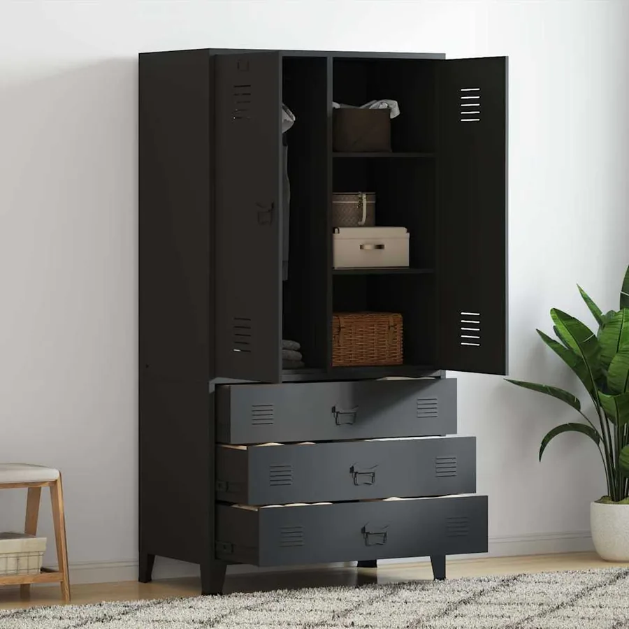 Garde-robe industrielle Noir 90x50x180 cm Métal