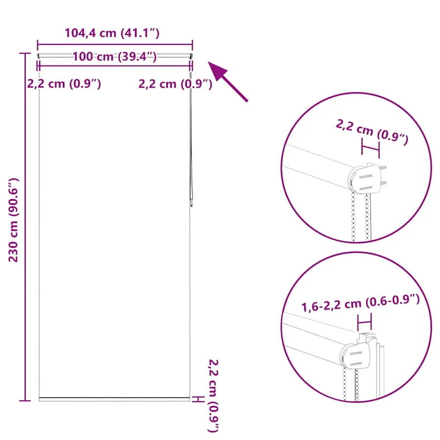 Store enrouleur occultant 104,4 x 230 cm, largeur du tissu 100 cm, noir - 18