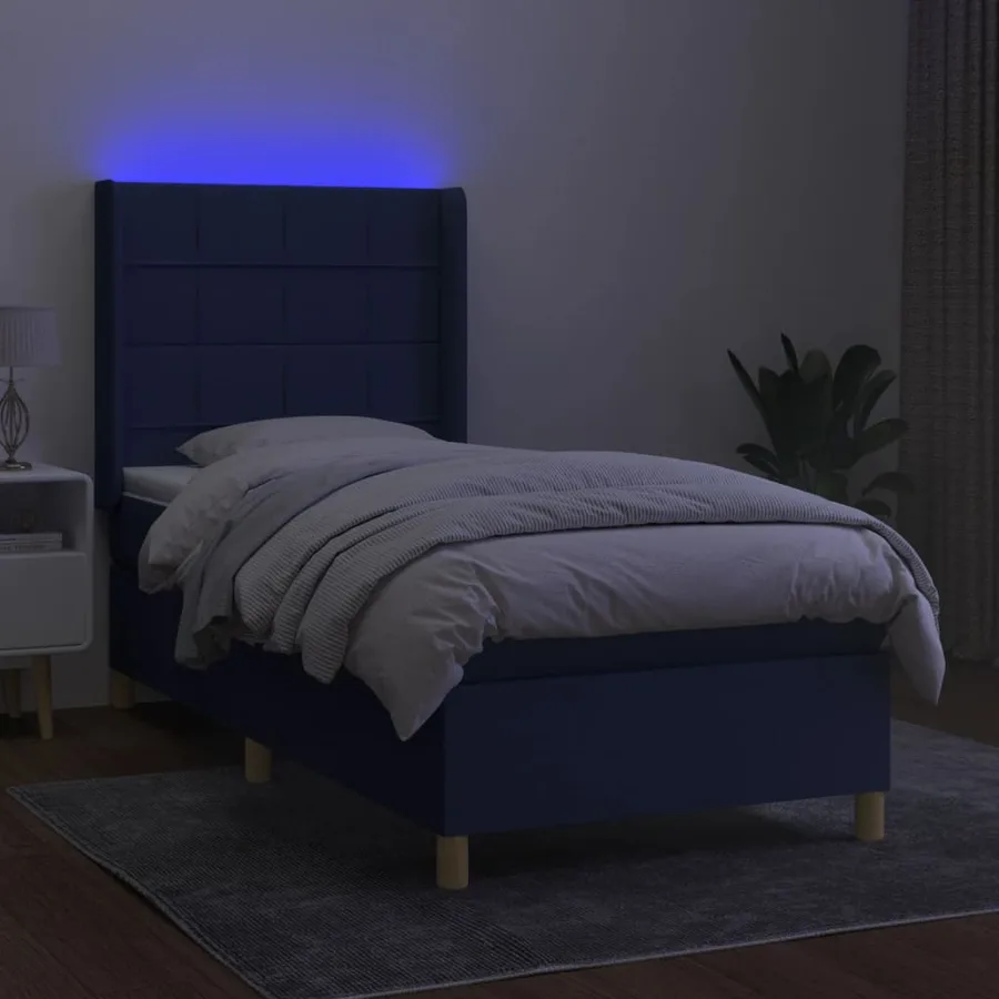 Sommier à lattes de lit matelas et LED Bleu 90x200 cm Tissu - 3