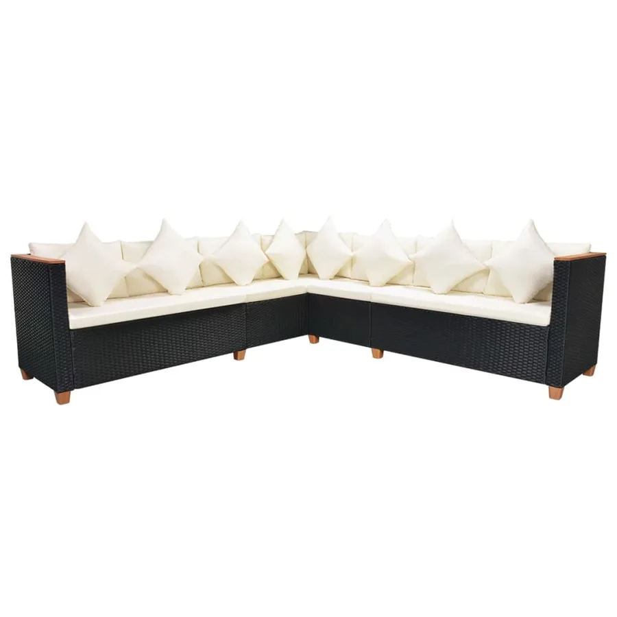 Salon de jardin 5 pcs avec coussins résine tressée noir - 5