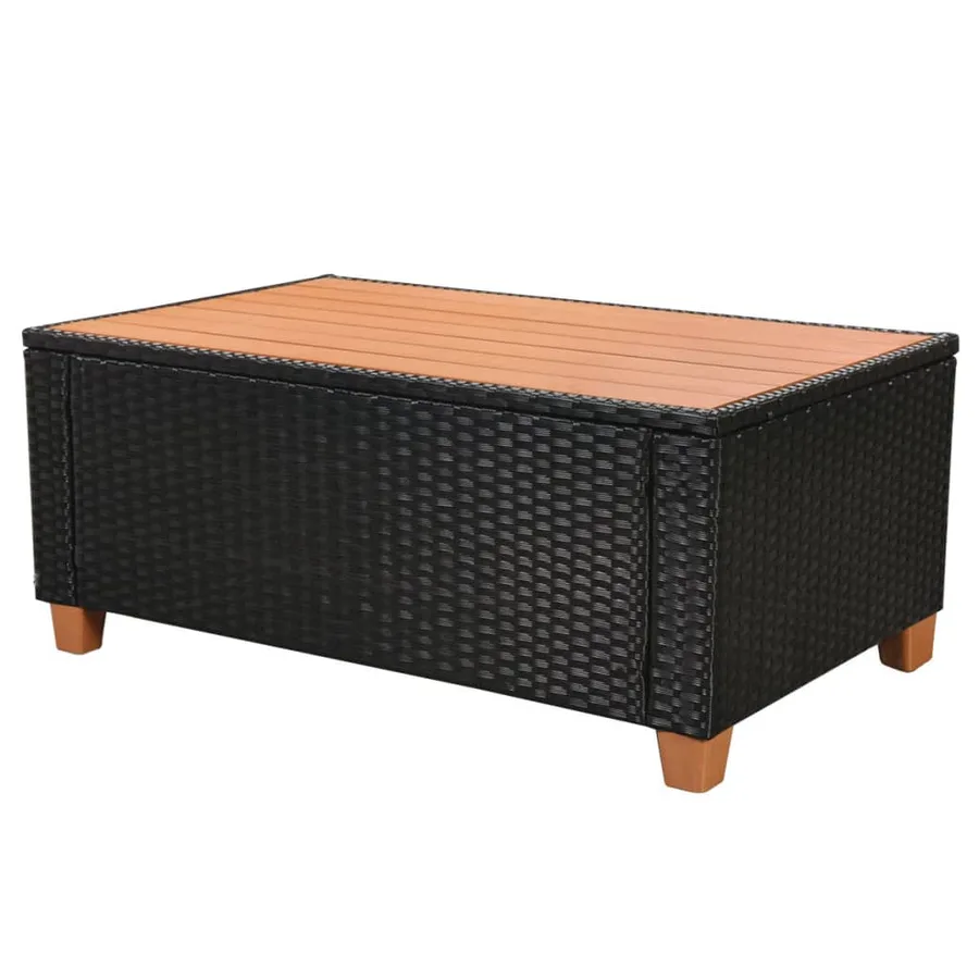 Salon de jardin 5 pcs avec coussins résine tressée noir - 7