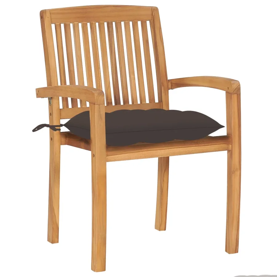 Chaises de jardin empilables avec coussins lot de 8 Teck solide - 16