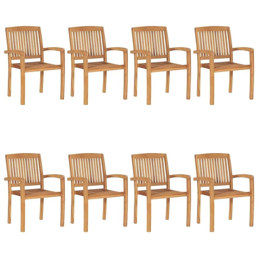 Chaises de jardin empilables avec coussins lot de 8 Teck solide - 2
