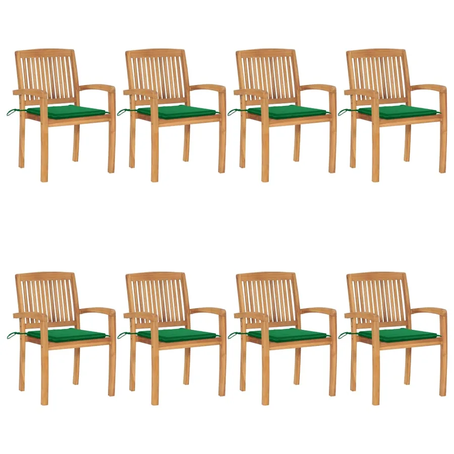 Chaises de jardin empilables avec coussins lot de 8 Teck solide - 27