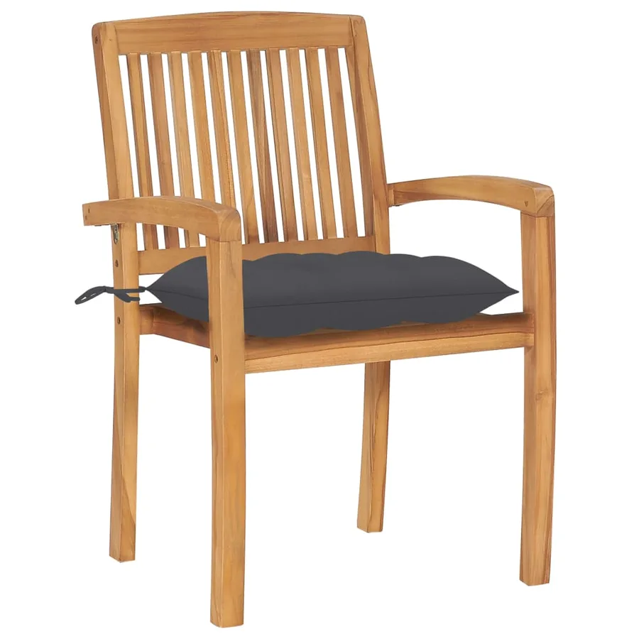 Chaises de jardin empilables avec coussins lot de 8 Teck solide - 3