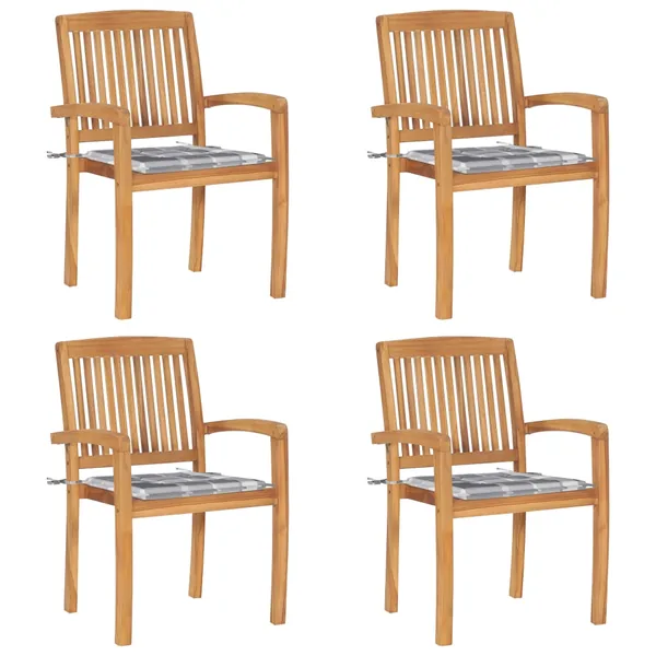 Chaises de jardin empilables avec coussins lot de 4 Teck solide